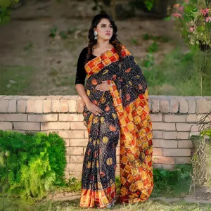 Womens Fashionable Colorful Silk Batik Saree