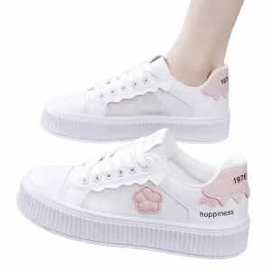 Happiness Flower White Platform Sneakers for Women