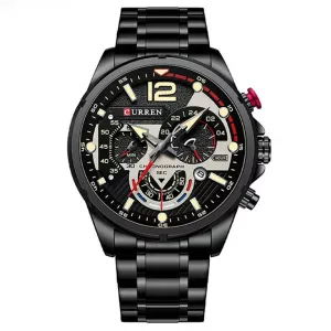 CURREN 8395 new design quartz watch vive 316L stainless steel Strap 3 dials date display big casual wrist watch Black