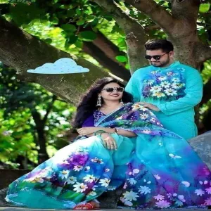New Design Unique & Gorgeous Hand Printed Saree Panjabi, Couple Set for Women & Men