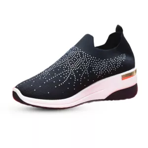 Sneaker for Women Summer Mesh Breathable Tennis Shoes Fashion Rhinestone Decor Slip-on Sneakers Casual Non-Slip Running Shoes