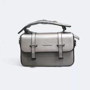 Silver Color PU Leather Plain Design Cross Body Shoulder Bag With Double Strip Bag For Women
