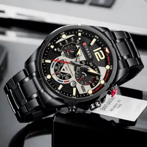 CURREN 8395 new design quartz watch vive 316L stainless steel Strap 3 dials date display big casual wrist watch Black