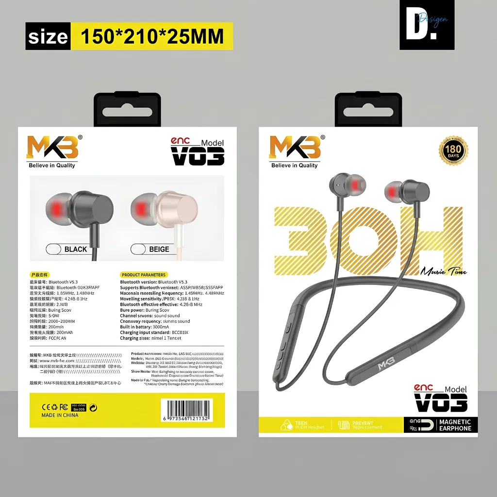 MKB V03 Magnetic Waterproof ENC Wireless Neckband