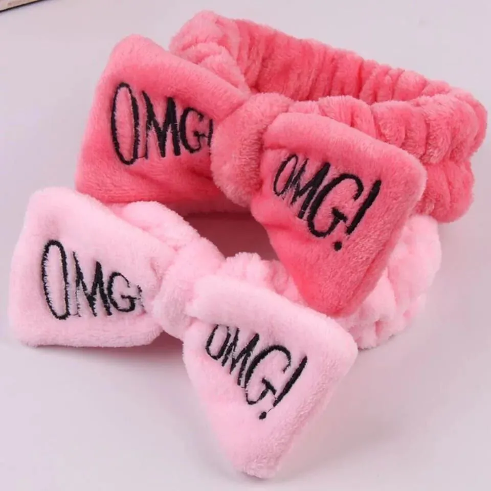 Omg Letter Coral Fleece Wash Face Bow Hairbands For Women Girls Headbands Headwear Hair Bands Turban Hair Accessories Band - Hair Clip