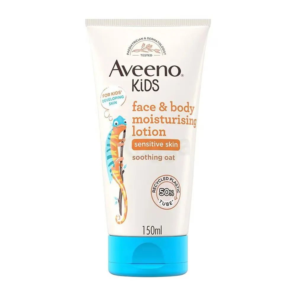  Aveeno Kids Face & Body Moisturising Lotion (1 x 150ml), Non-Greasy and Fragrance-Free Moisturiser Enriched with Soothing Oat, Face and Body Lotion for Kids' Sensitive and Developing Skin