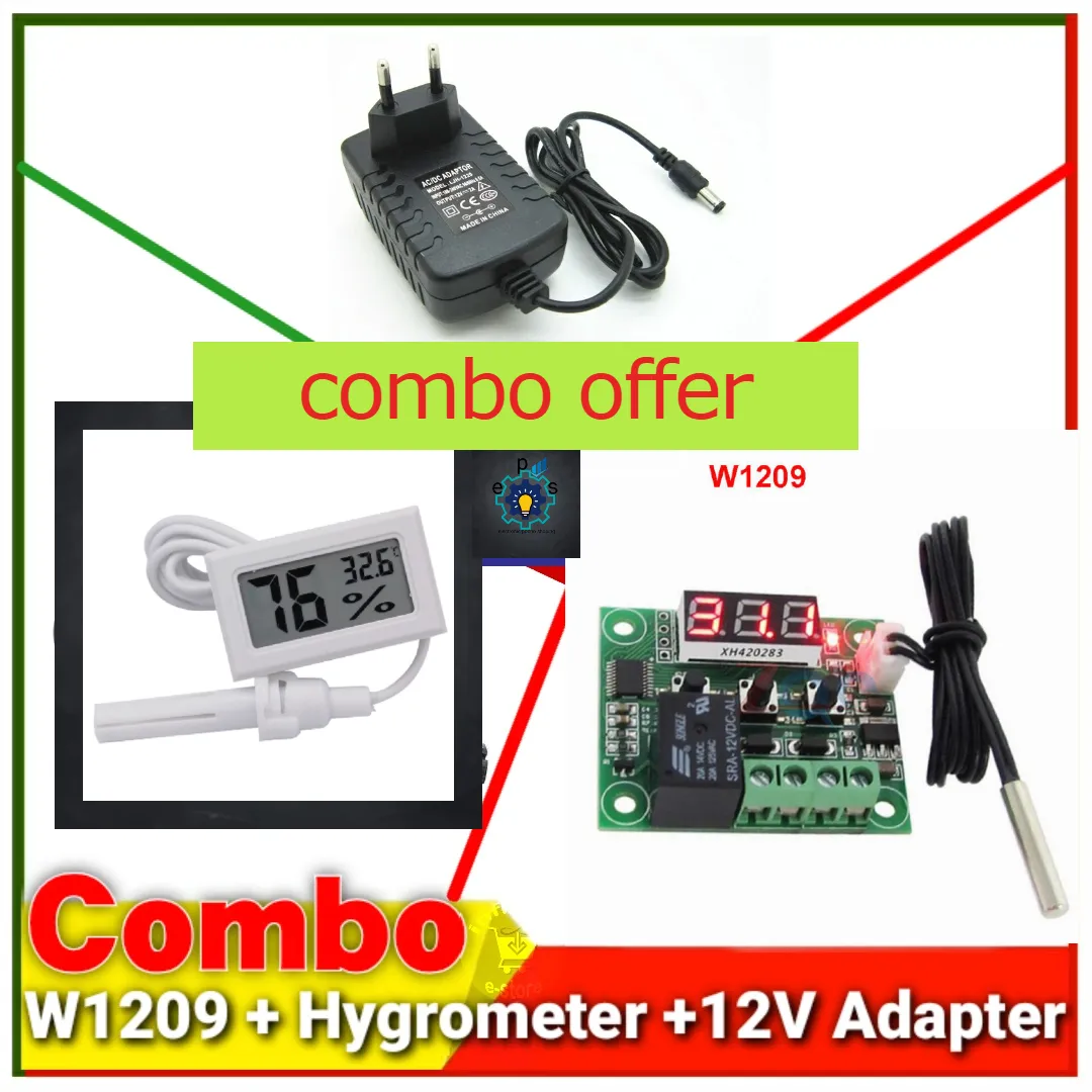 W1209 + Hygrometer + 12V 2A Adapter Combo Package for Egg Incubator System XH-M452 XH-W3001