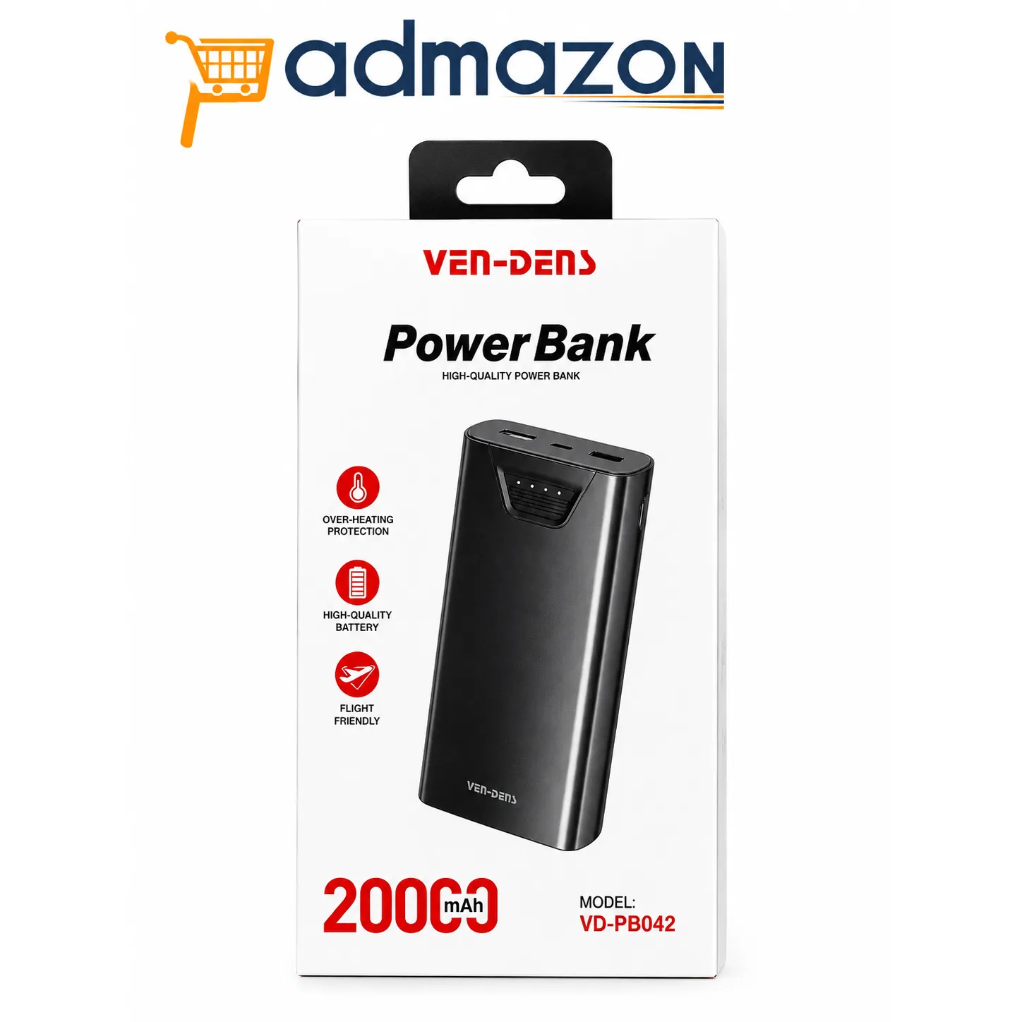 Ven-Dens VD-PB042 Power Bank 20000mAh – Dual Output, Fast Charge, Wide Compatibility
