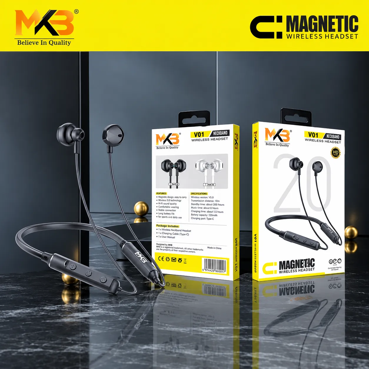 MKB V01 Magnetic ENC Wireless Neckband