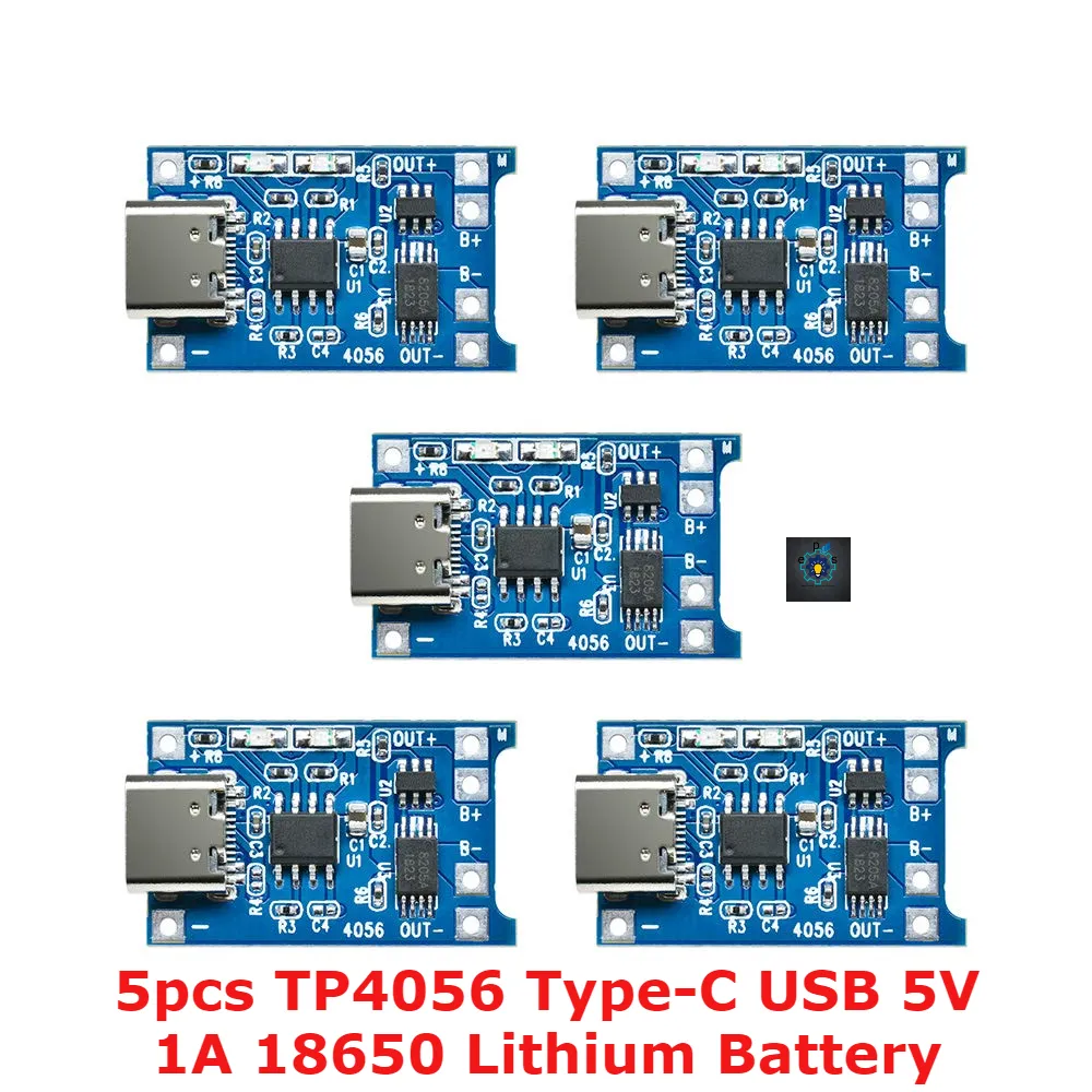 5pcs TP4056 Type-C USB 5V 1A 18650 Lithium Battery Charger Module