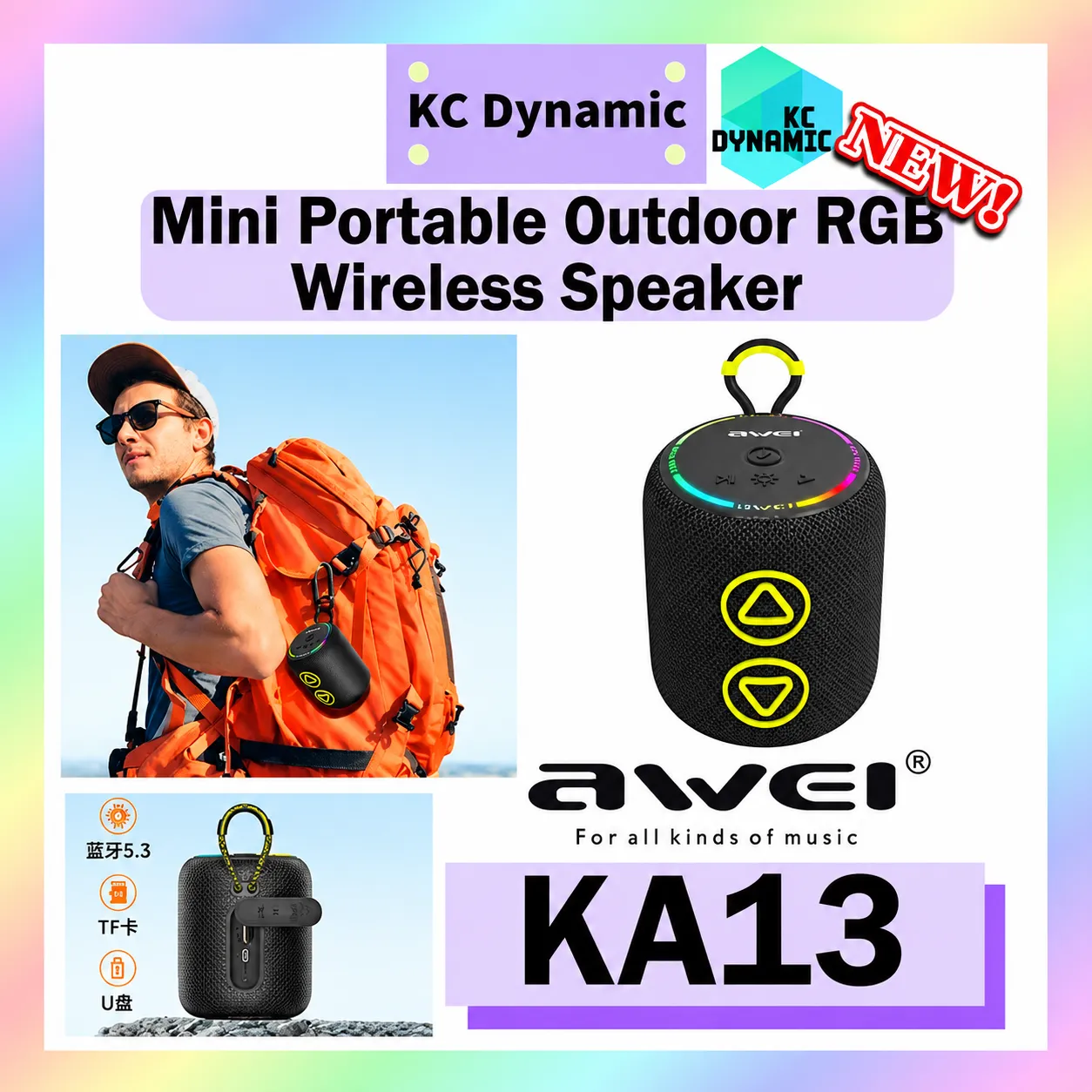AWEI KA13 Mini Bluetooth Speaker With RGB Light