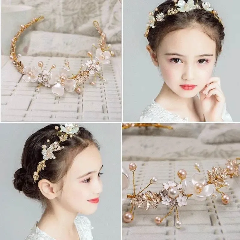 Bridal Flower Faux Pearl Wedding Headband Hair Clip Tiara