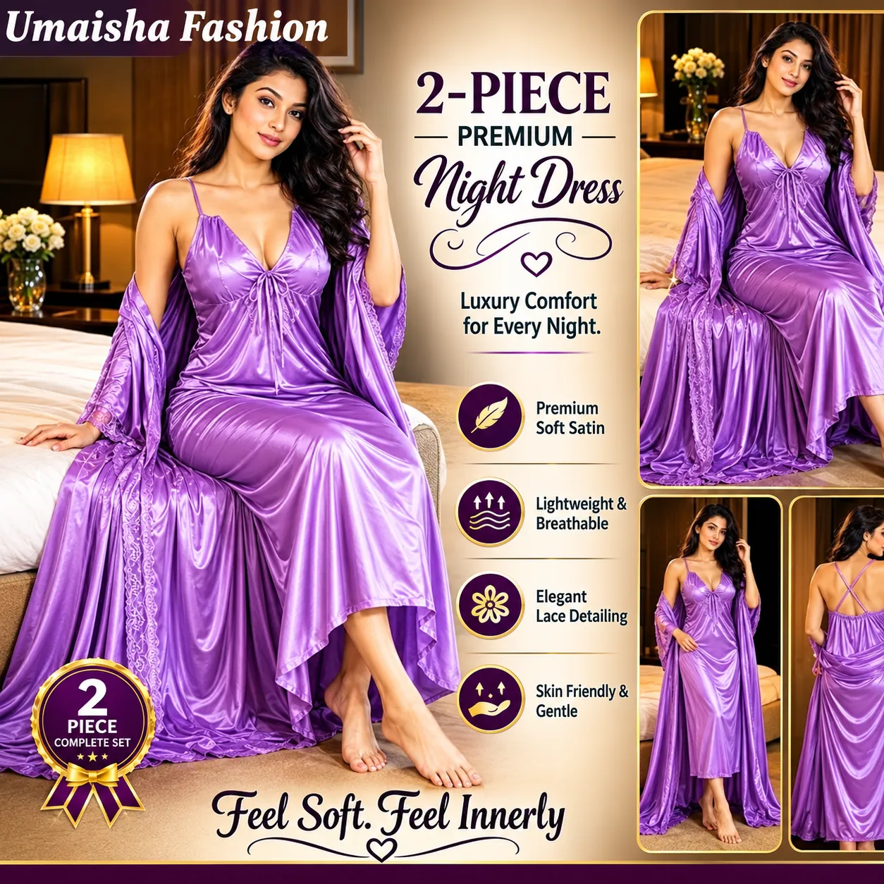 Cross Belt Two Piece Nighty Set Lavender