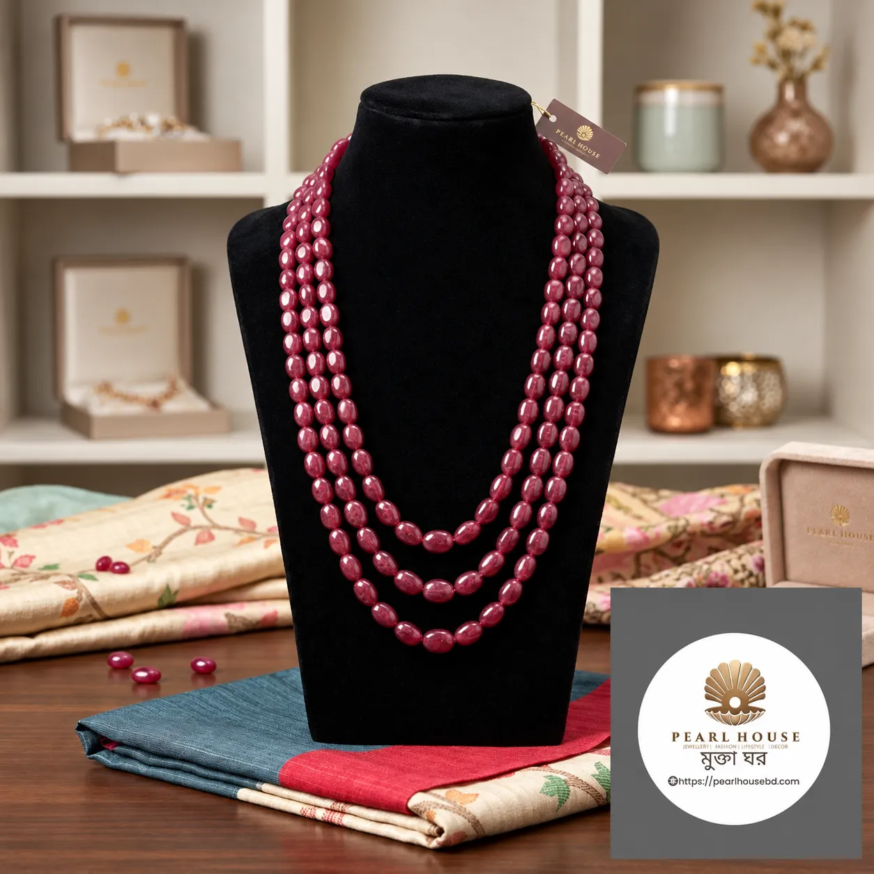 Exclusive Meroon Stone 3 Layer Necklace
