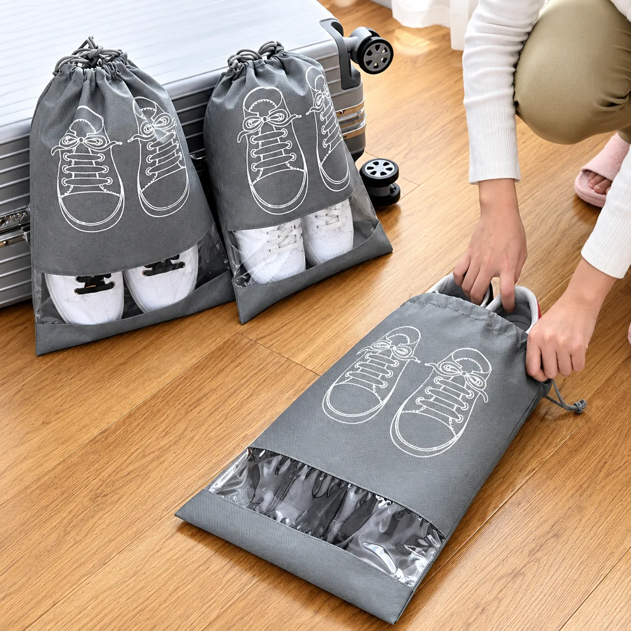 1 pcs Shoes, Travel Shoe Racks, Dustproof Shoe Bags, Bags for Shoes with Drawstring, Non-woven Bags for Travel Shoes, Separate Shoes, Shoes