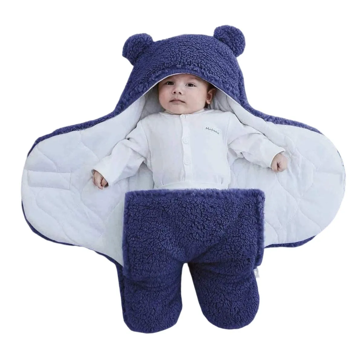 Newborn Outdoor Windproof Plush Solid Colour Soft Baby Hold Blankets Infant Cocoon Wraps Cotton Winter Sleeping Bag Multicolor For (0-1 Year )