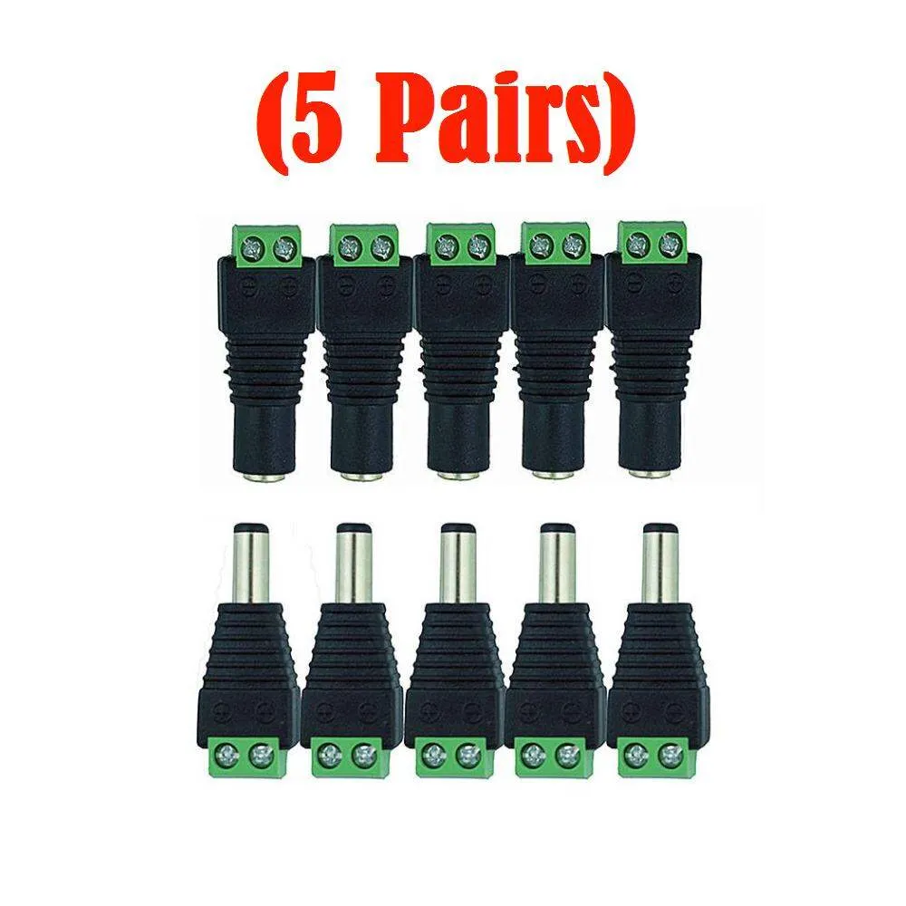 5 Pairs- 2.1X5.5Mm Dc Male Female Jack Plug Connector Power Supply Adapter For Cctv Camera Led Strip Lamp Lighting Lights - Multi Plug