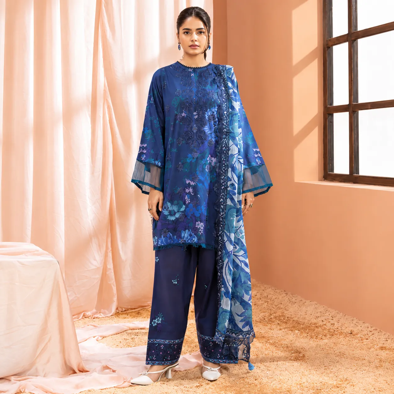 Pakistani Mishaal by Gulljee Unstitched Three Piece - Sapphire Blue
