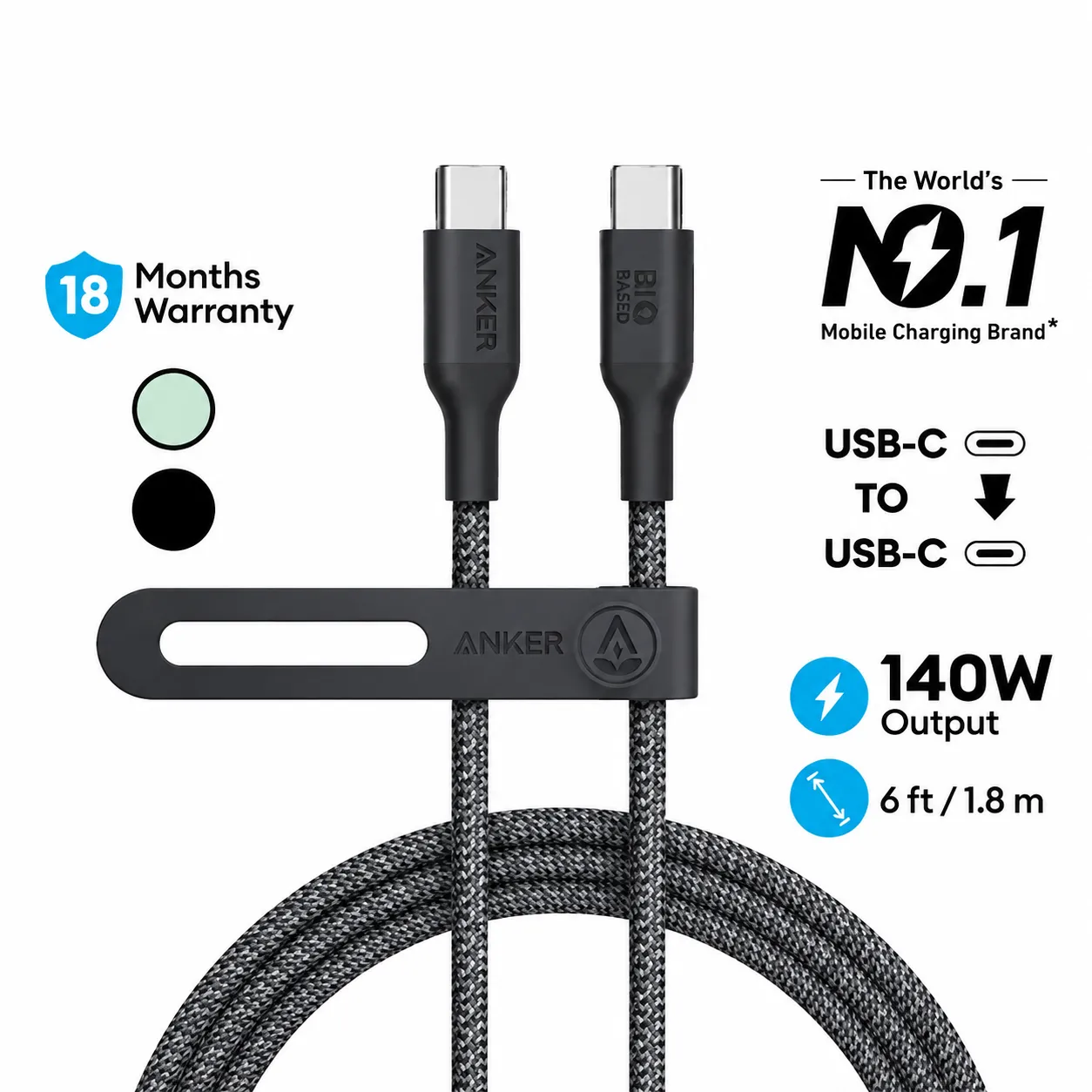Anker 544 240W USB-C to USB-C Bio Based Cable 3ft