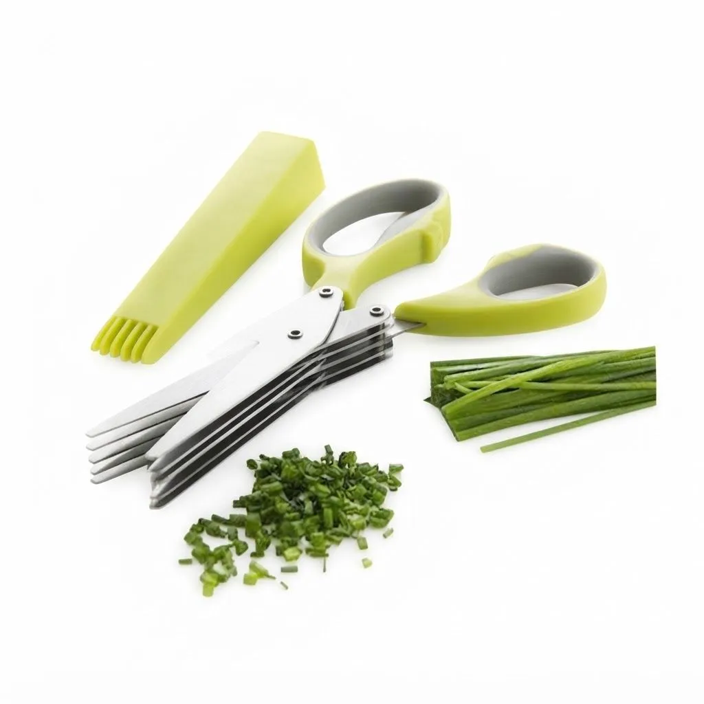 Vegetable Cutter 5 Blade Scissor - Green and Silver