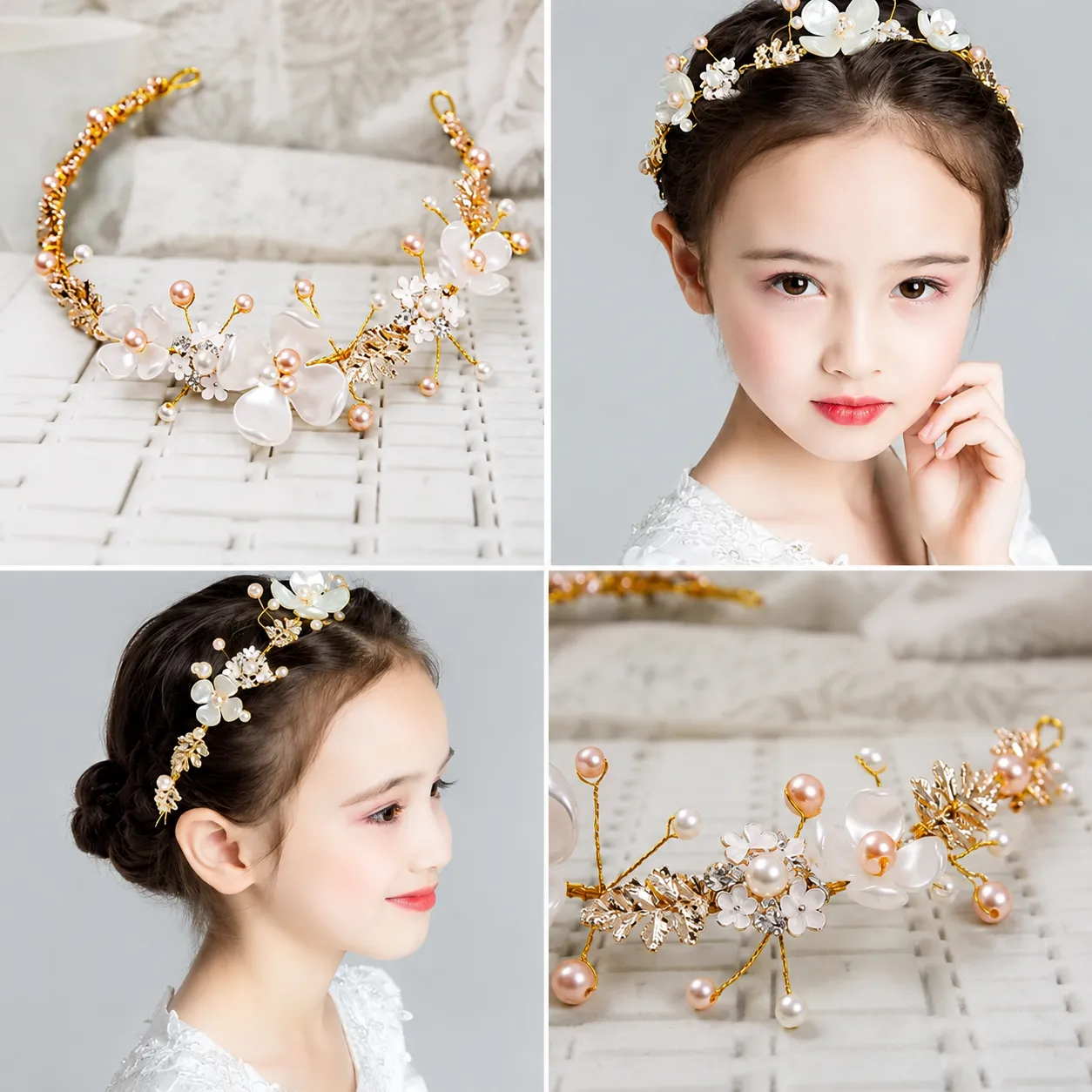 Bridal Flower Faux Pearl Wedding Headband Hair Clip Tiara