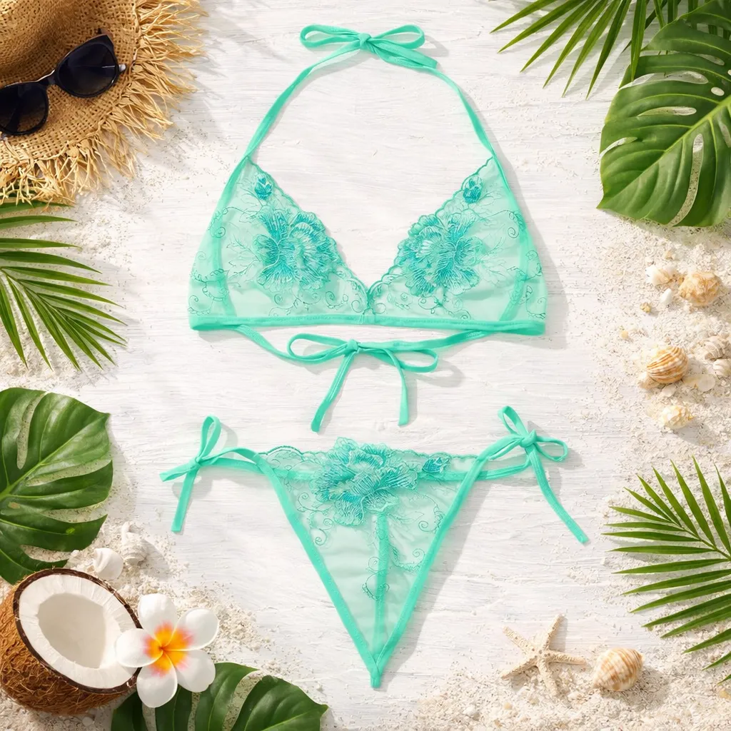 Garo Rose C04 Green Transparent Bra Panty Set for Women & Girls'