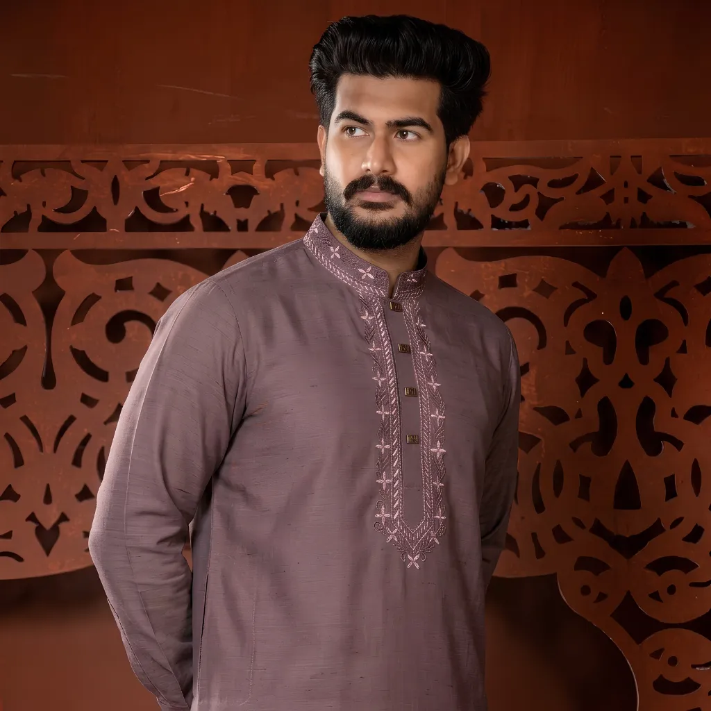 Signature Hand Embroidery Panjabi for Men - Mauve