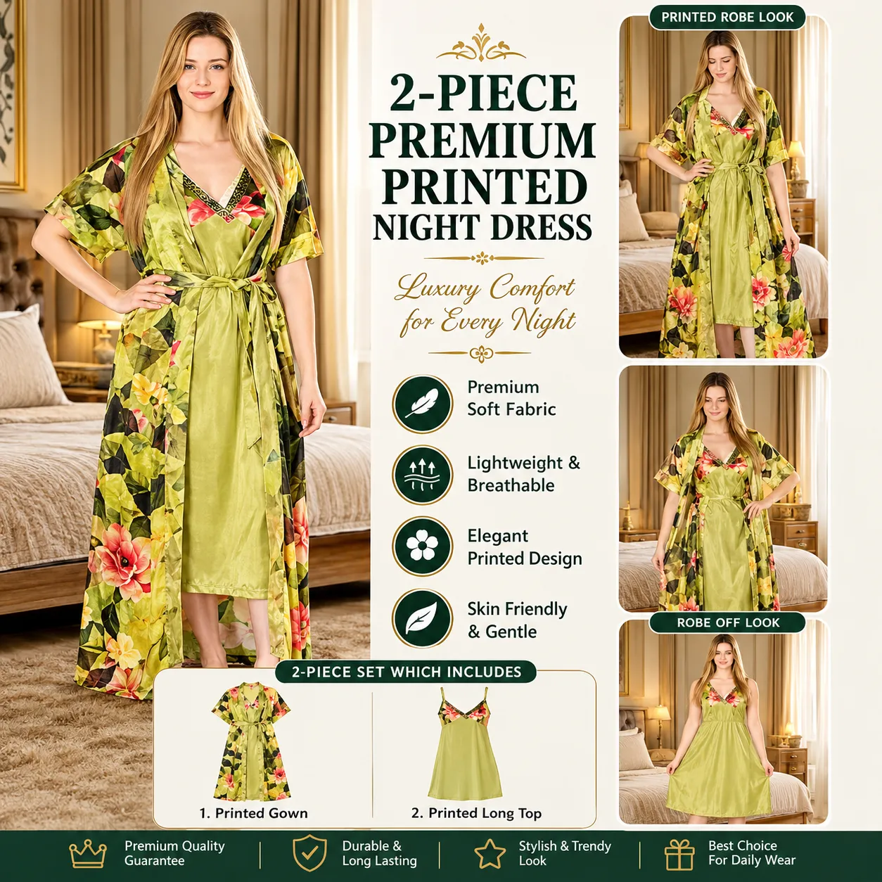 Ginger Brown Printed Nightdress for Women