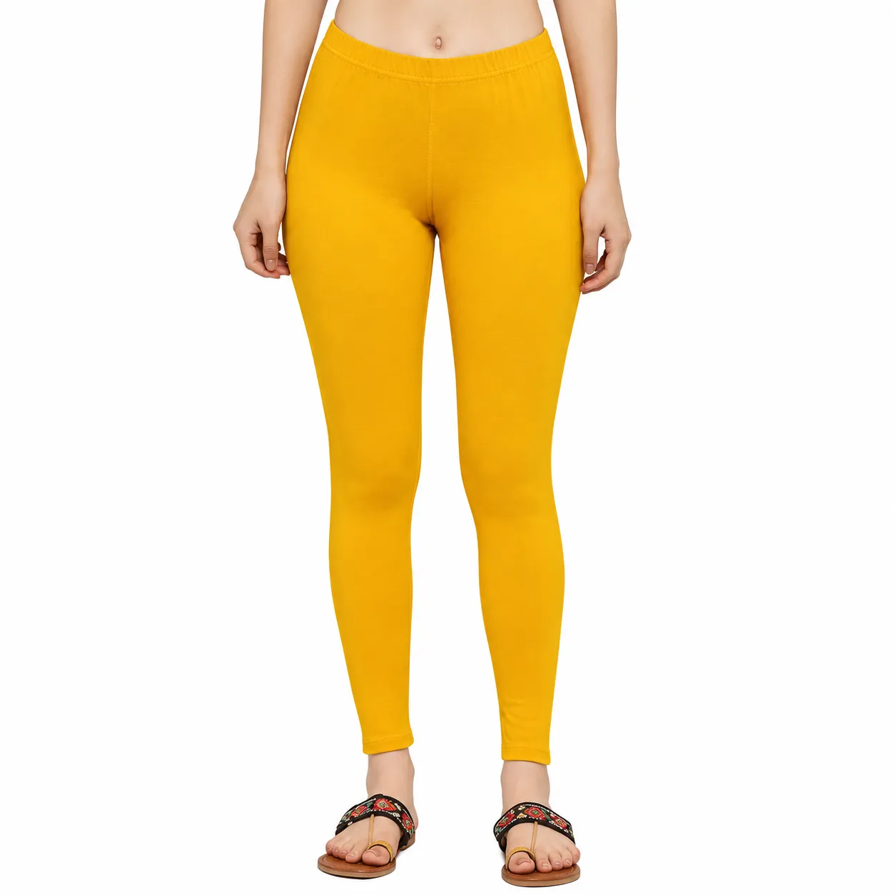 Yellow Stretchable Cotton Churidar Leggings