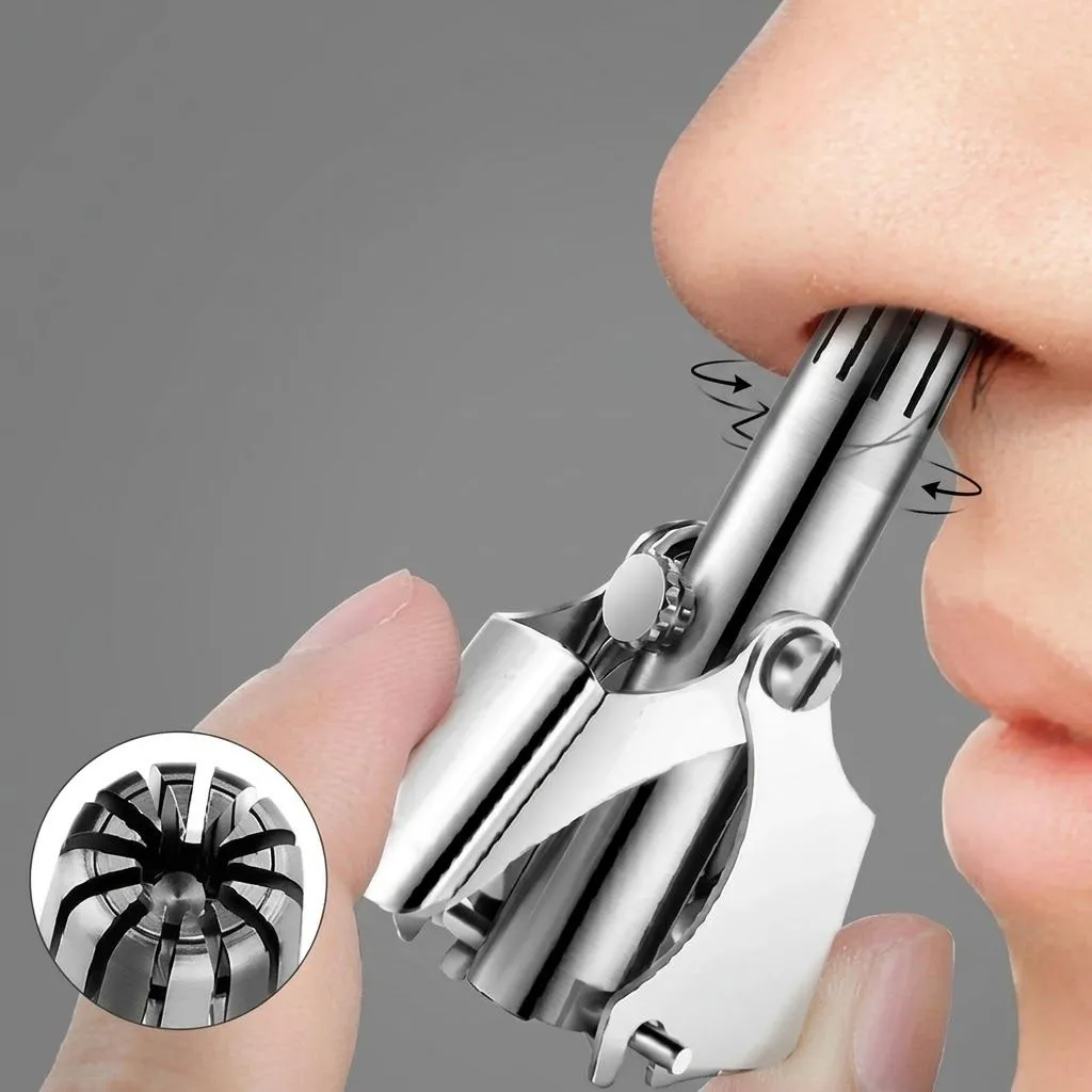 Manual Stainless Steel Nose Trimmer for Precise Grooming - Portable Washable Nasal Hair Trimmer with Brush