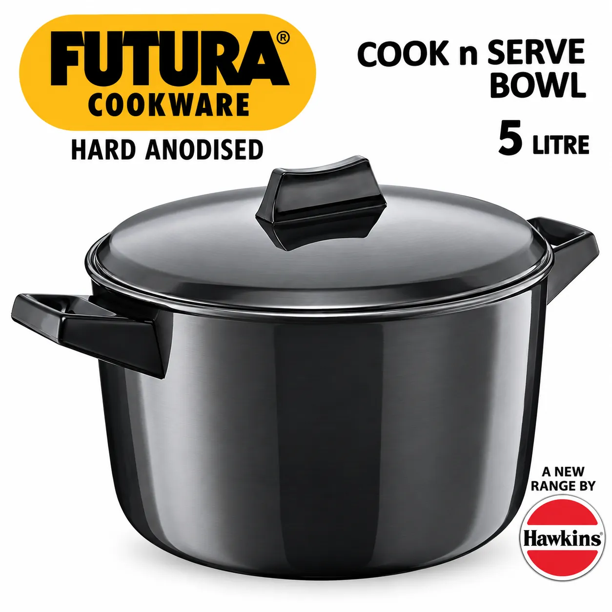 Futura Cookware Hard Anodised 5 Ltr Cook & Serve Bowl
