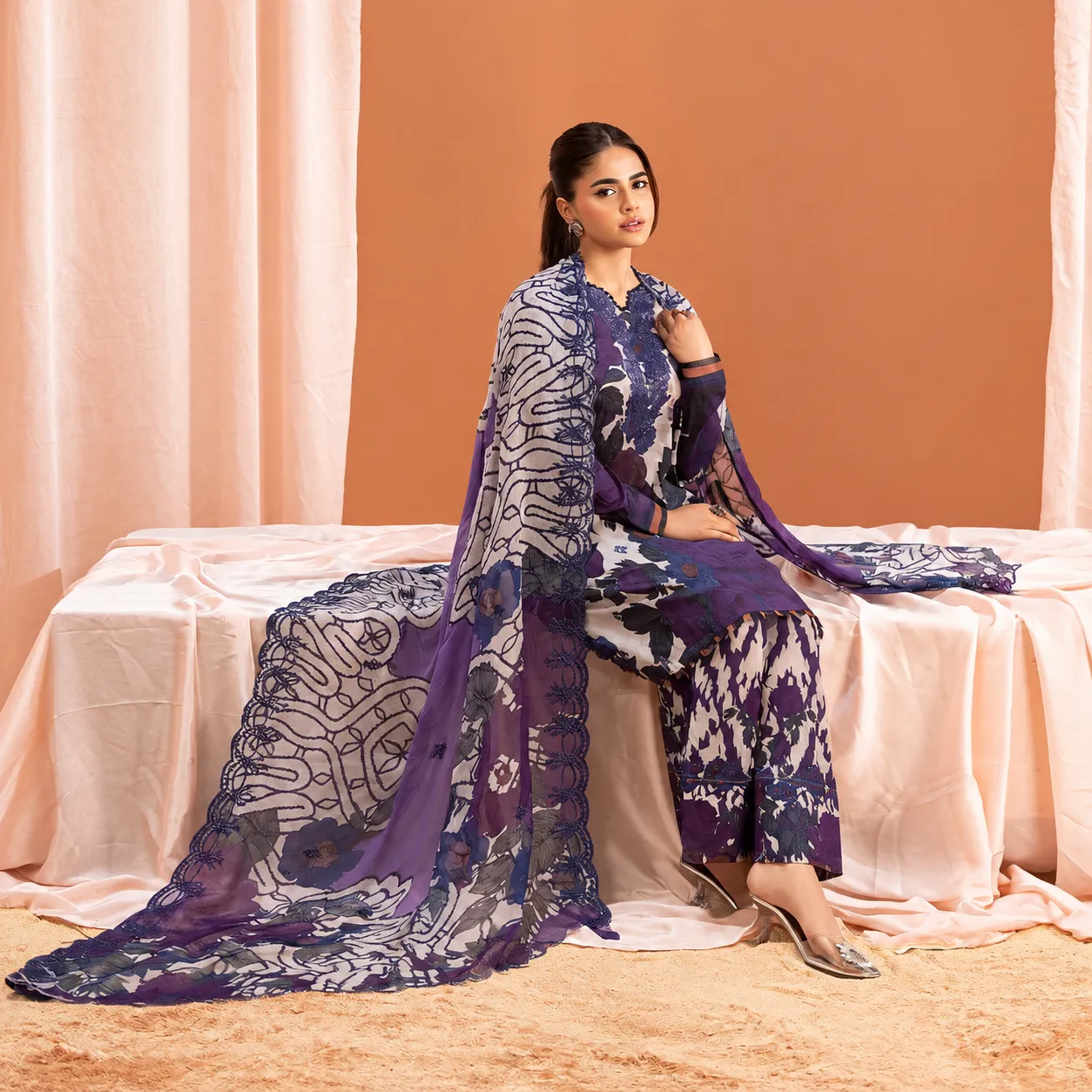 Pakistani Mishaal by Gulljee Unstitched Three Piece - Purple Plum