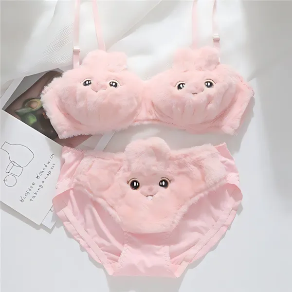 Women's Cute Non Padded Bunny Bra Panty Set - Pink