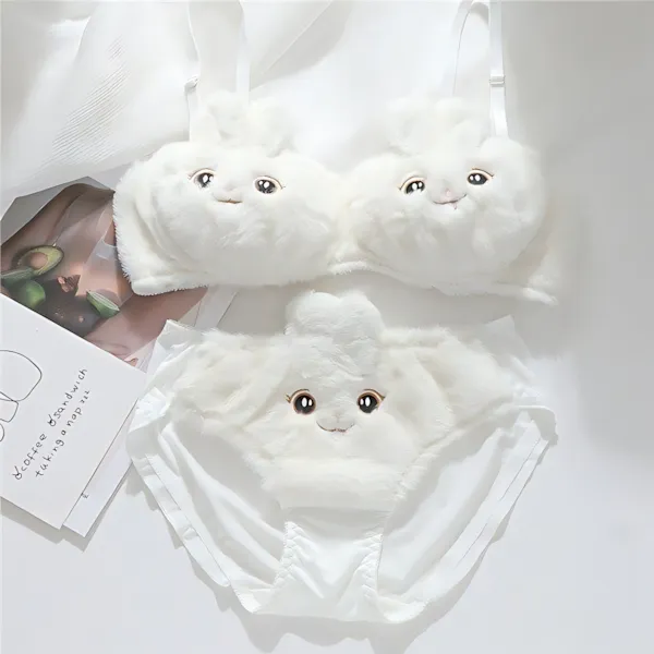 Women's Cute Non Padded Bunny Bra Panty Set - White