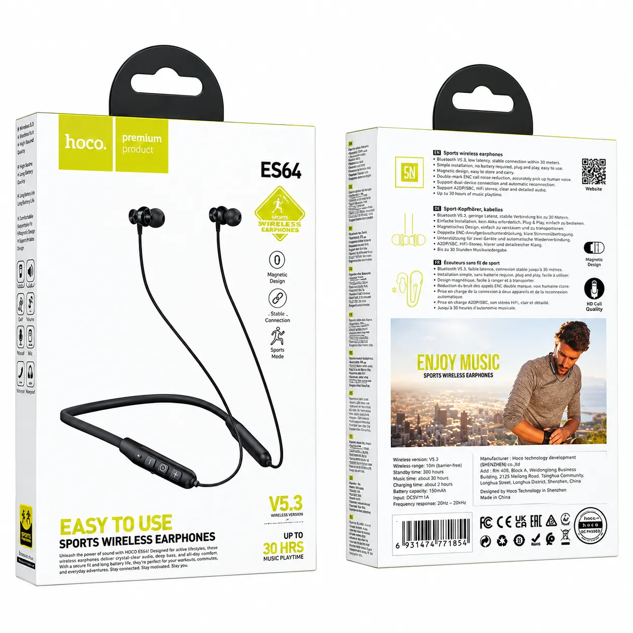 Hoco ES64 30 Hour Bettery Back Up Sports Bluetooth Wireless Neckband Earphone