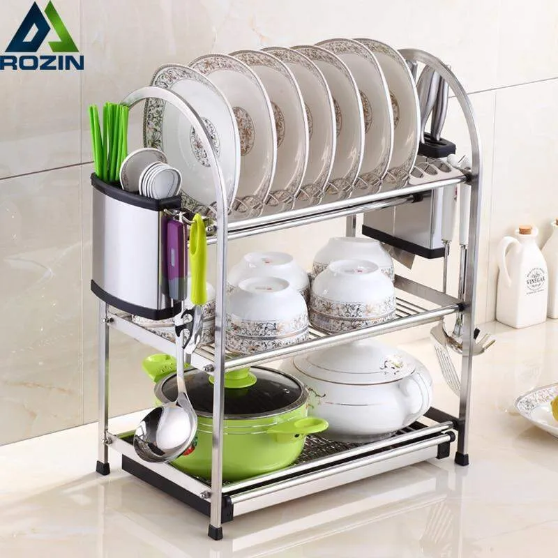 3 Layer stainless steel Kitchen Dish Rack - Silver