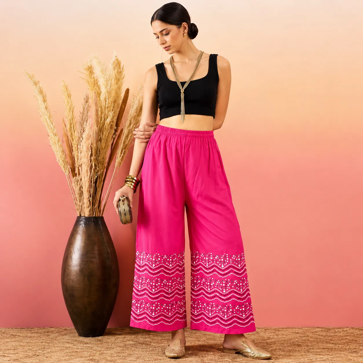 Women’s Pink Lemonade China Linen Printed Palazzo