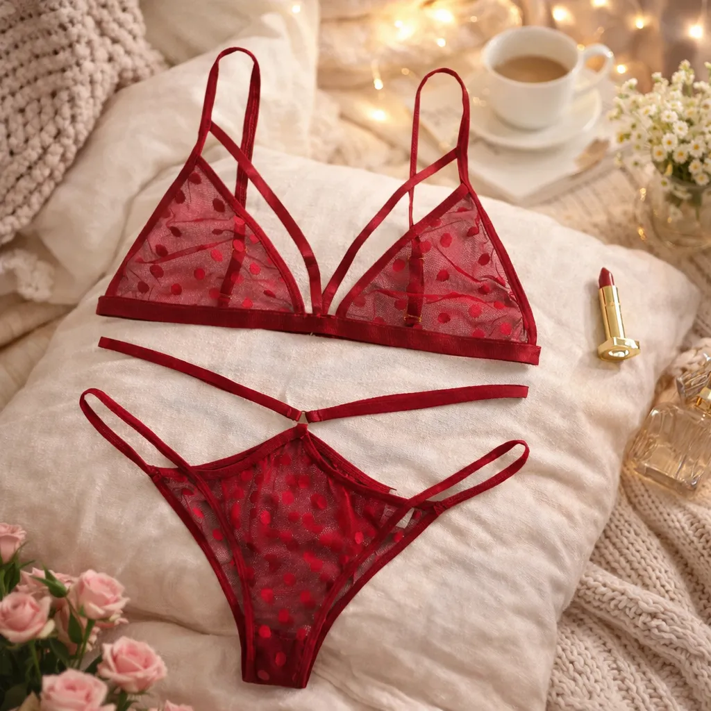 Trendy Hot Dot Point Red Bra Panty Set (China)