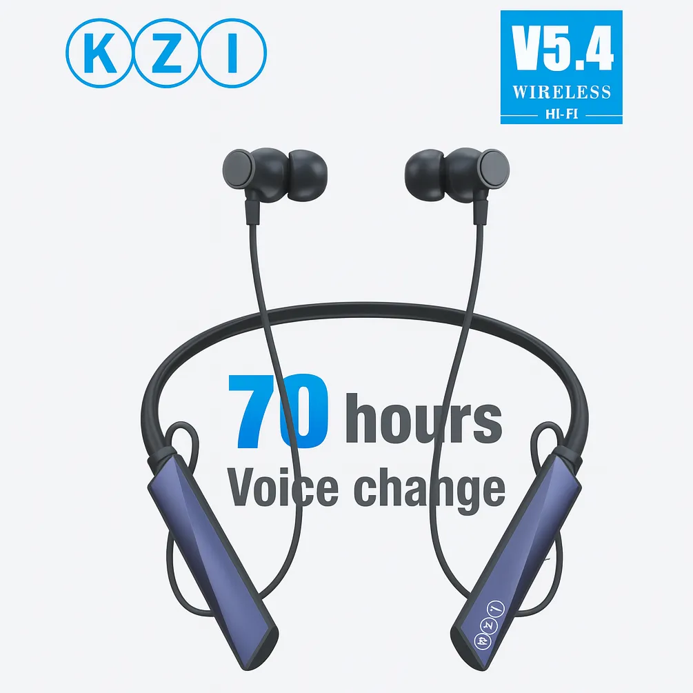   KZI K-300 Neckband Bluetooth Headset BT5.4 Sports Headset Magnetic on/off - Vibration - Voice Changer--Long Battery- Bluetooth neckband