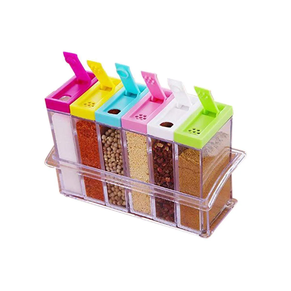 6 Pcs Acrylic Garam Masala Spices Storage Box Set - White