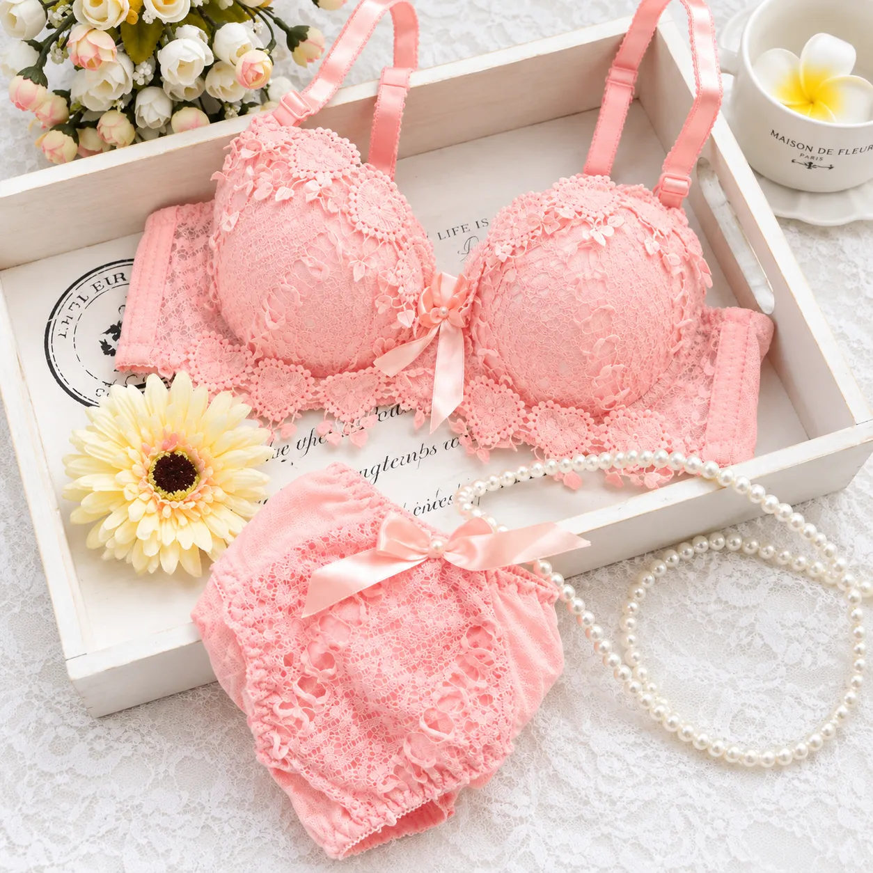Imported Love Jul Pink Bra Panty Set for Women & Girls