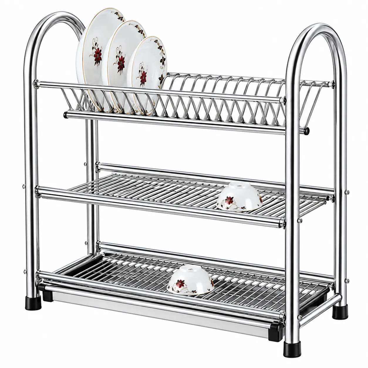3-Tier Dish Drying Rack Dish Drainer Kitchen Stainless Steel Storage  Shelf