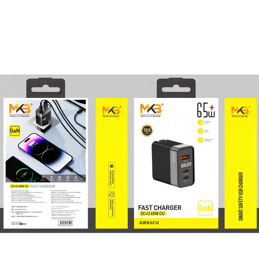 MKB 65W GaN Quick Charger 1 USB-A+2 Type-c