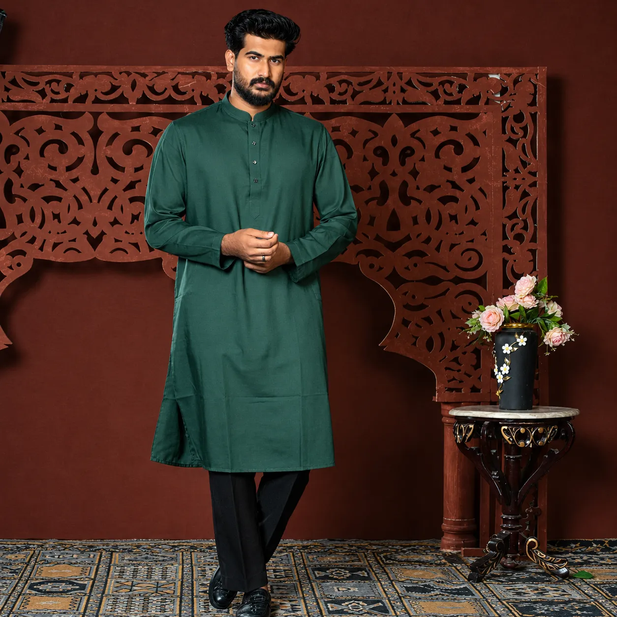 Premium Jacquard Panjabi - Forest Green