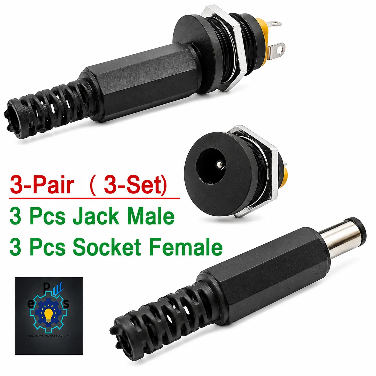3Pair- 5V 12V 24V DC Jack Male & Panel Mount Socket Female DC Power Jack 2.1mm Plug Socket Power Supply