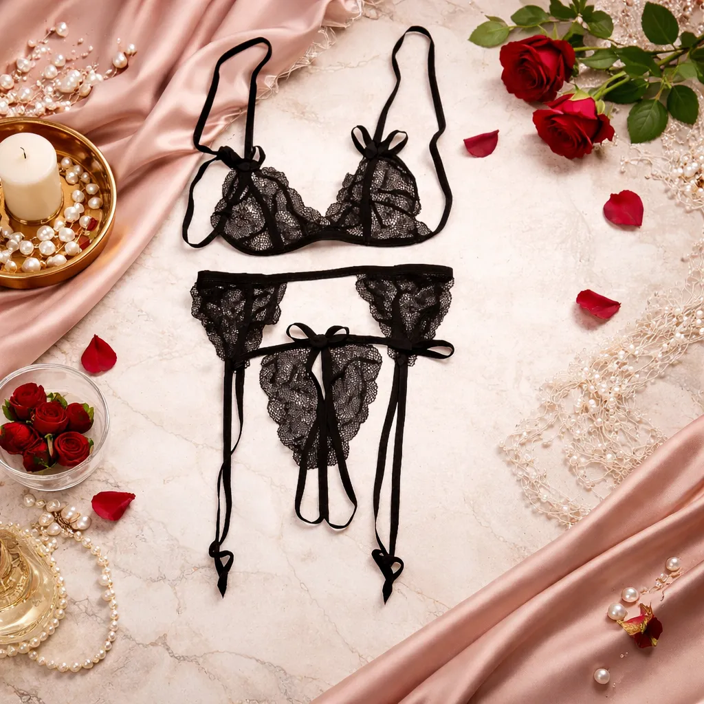 China Unique Bra-Panty Set - Black