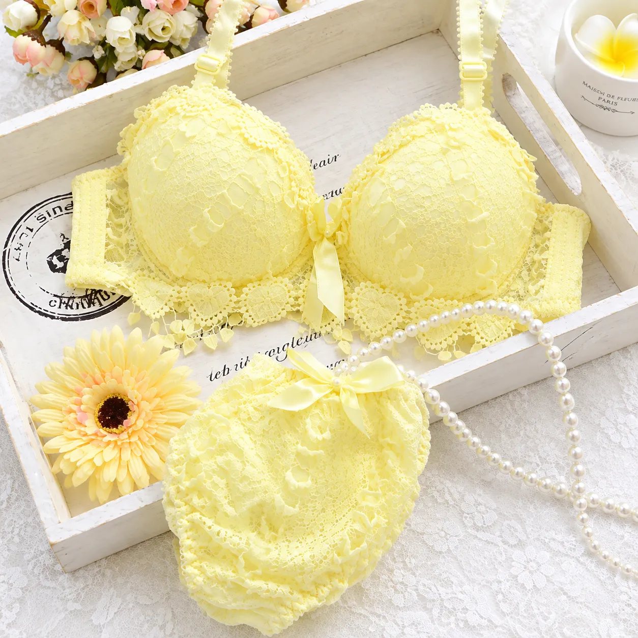 Imported Love Jul Yellow Bra Panty Set for Women & Girls'