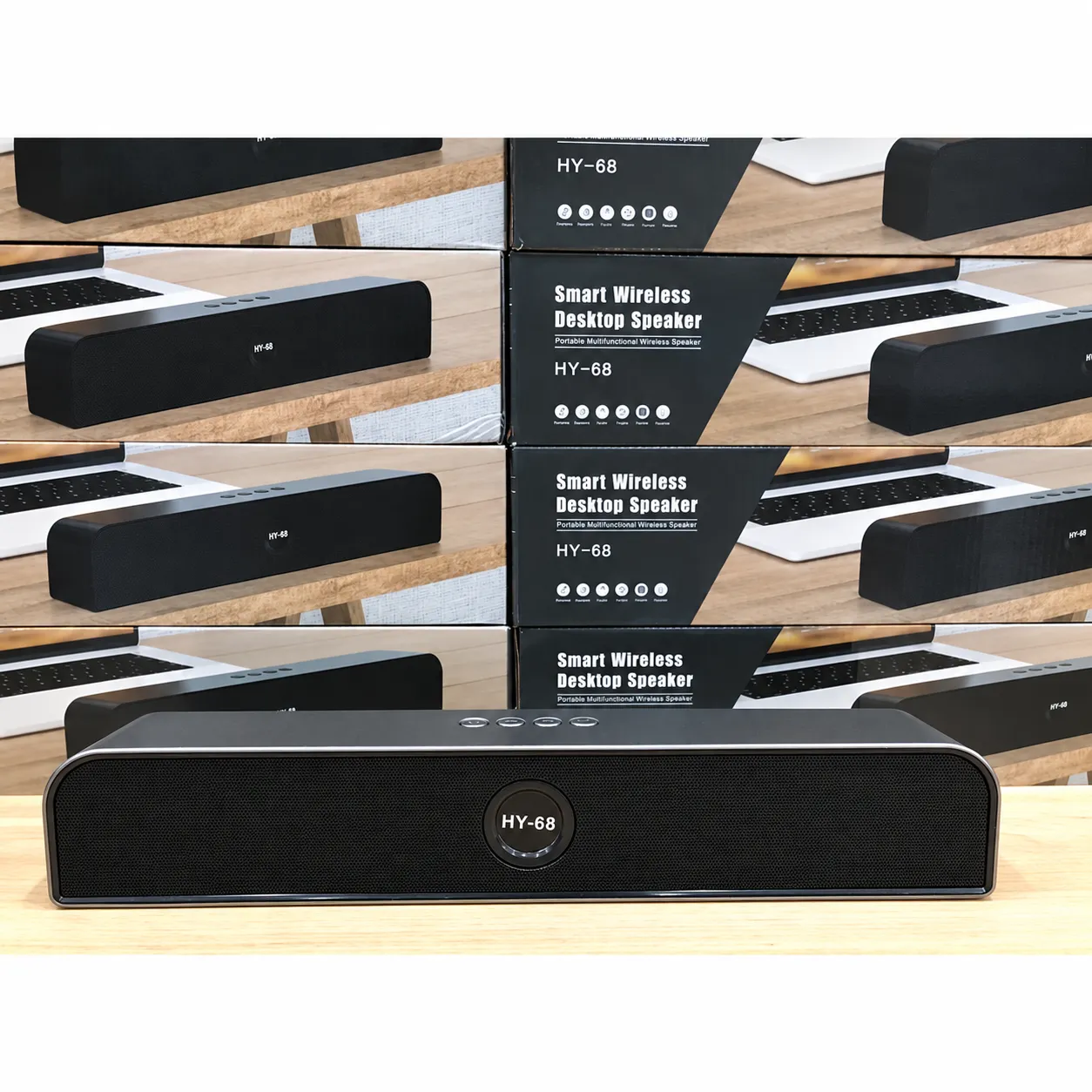HY-68 Bluetooth Desktop Soundbar Speaker - Wireless Stereo Sound Bar for PC & TV with Integrated Button Controls