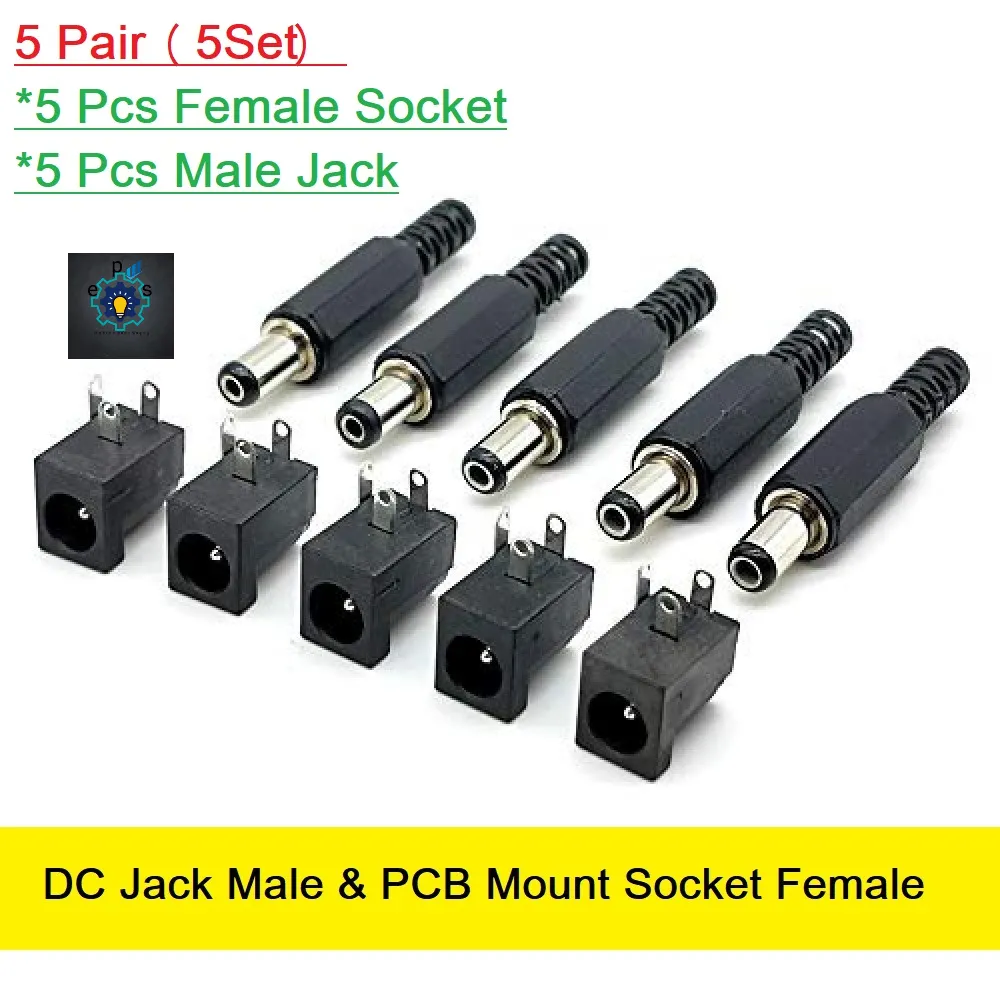 5Pair 5V 12V 24V DC Jack Male & PCB Mount Socket Female DC Power Jack 2.1mm Plug Socket Power Supply - Versatile Power Connection Solution