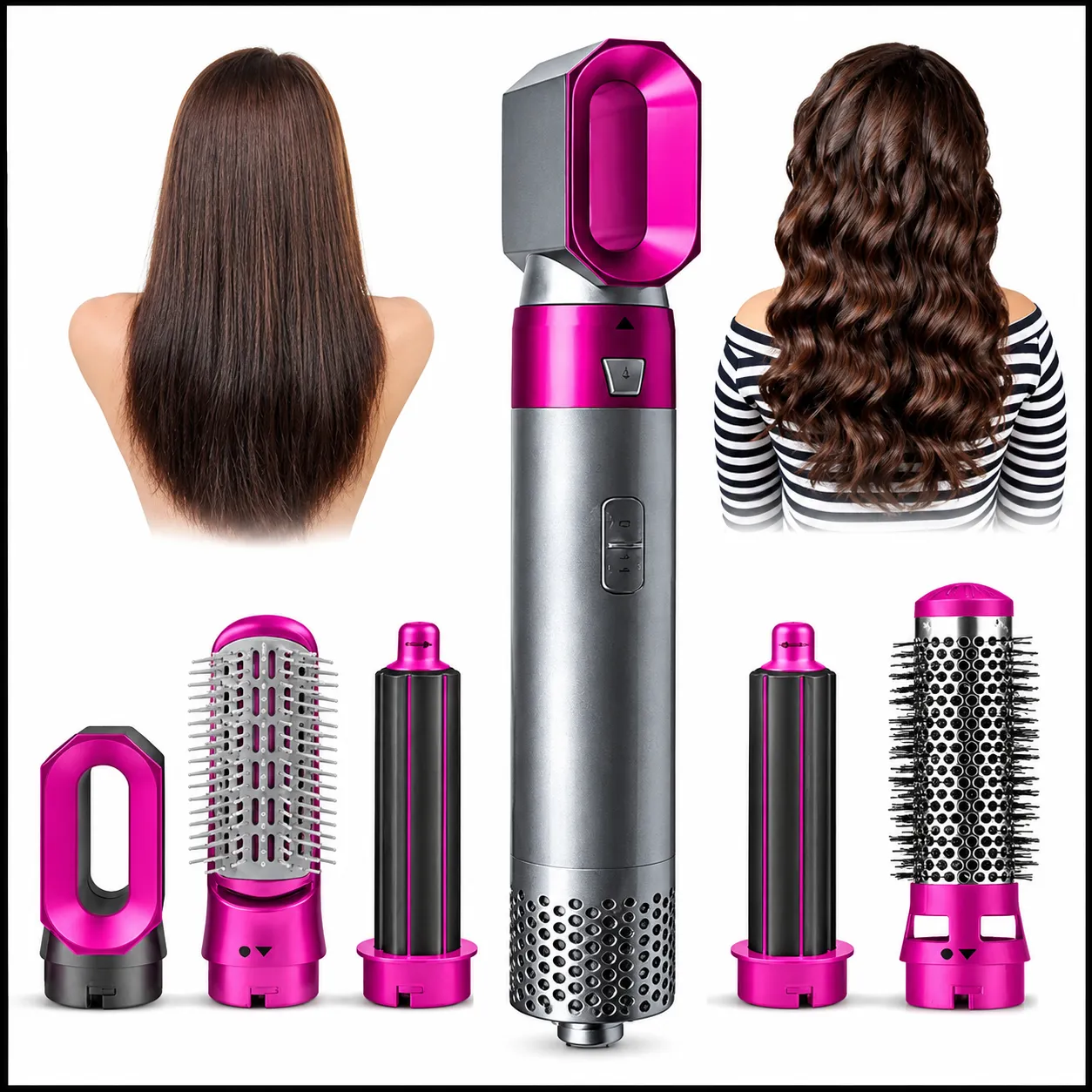 5 in 1 Hot Air Styler Hair Dryer and Volumizer Brush with Multiple Attachments for Curling, Straightening & Styling